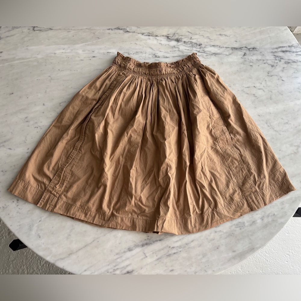Apiece Apart Tan Knee Length Circle Skirt size 4 Ruched Raw-Edge Zippered Waist